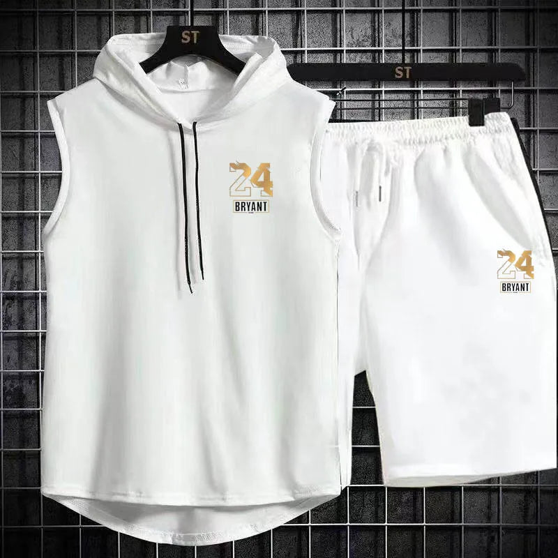 Men's Two Piece Set Casual Sleeveless T-Shirt and Shorts Set Men's Sports Suit Fashion Short Sleeve Tracksuit Hooded T-shirt suit
