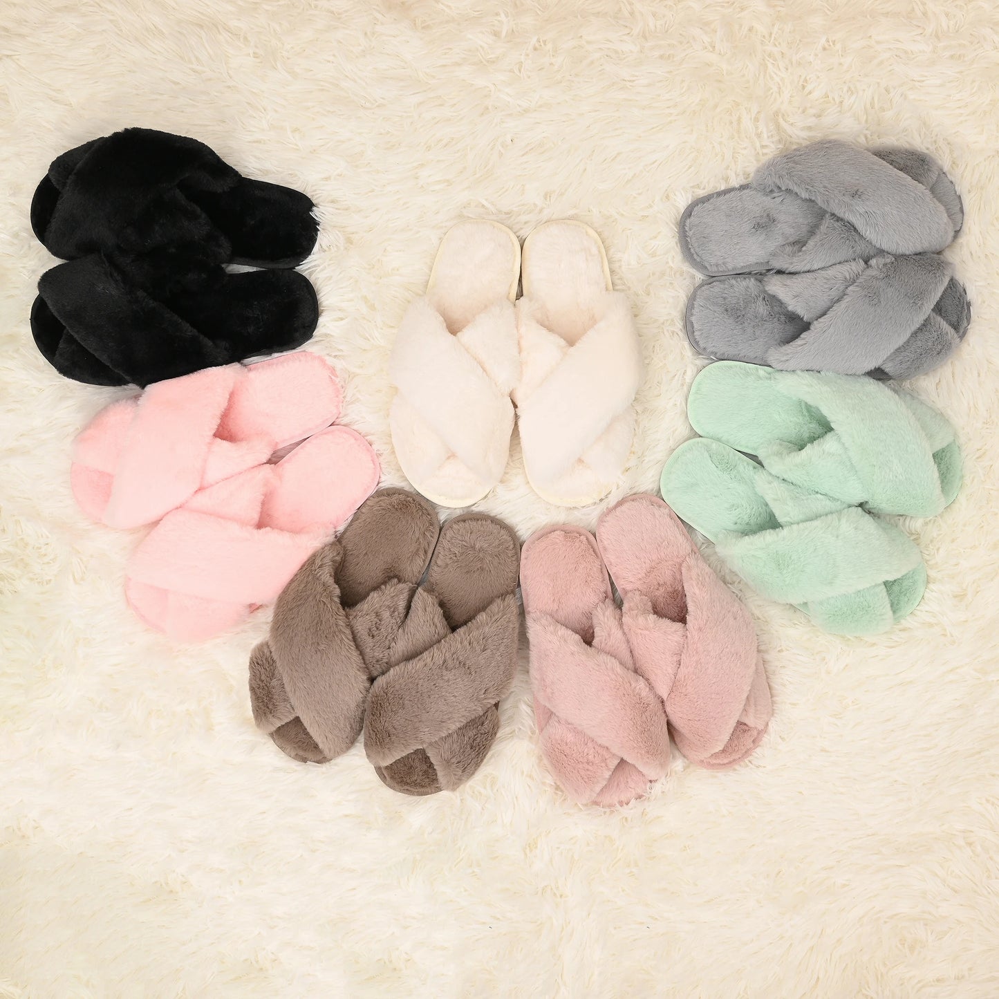 Cross Strap Plush Soft Home Slippers – Coffee, Size 40-41