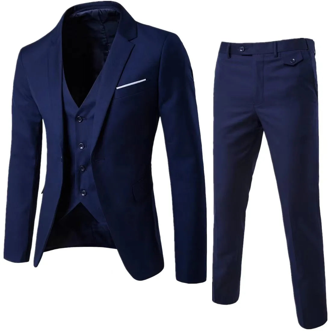 Fashion Jacket + Vest + Trousers Three or Two-piece Set Men's Solid Business Gentleman Casual Fit