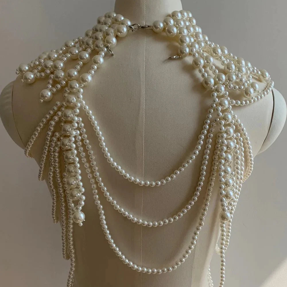 Imitation Pearl Shoulder Bra Chain Lingerie  Chest Body Chain  Jewelry