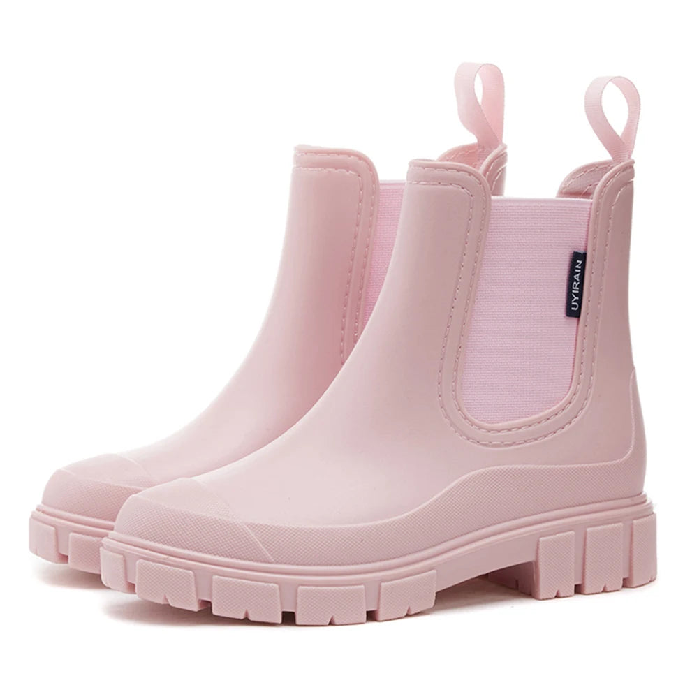 Waterproof Wellington Boots Thick Sole Short Boots Non-Slip Fashion Rain Boots Breathable Wide Toe