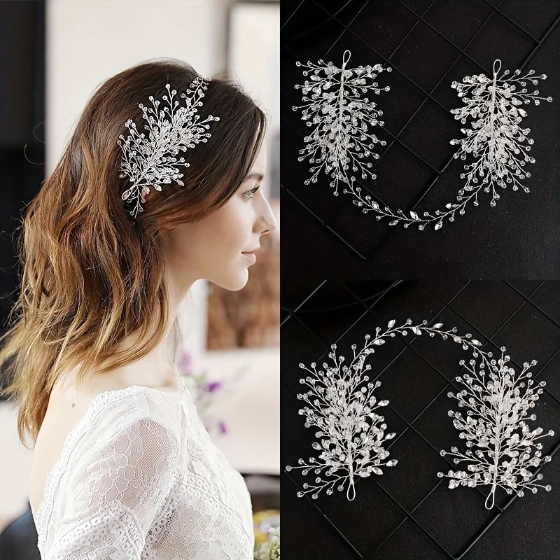Hair Accessories Crystal Pearl Headband  Rhinestone Leaf Headband Hairband For Women Elegant Princess Headwear