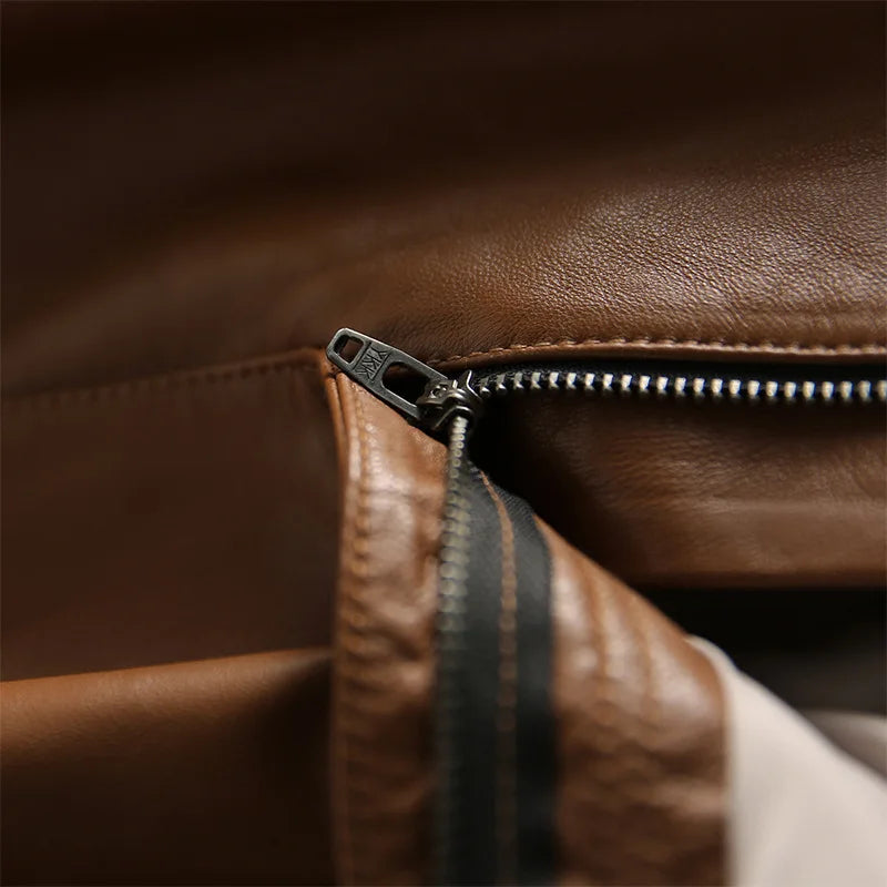 Vintage Brown High Waist A-Line  Leather Skirt with Belts