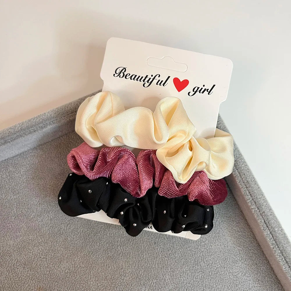 3PCS/Set Corduroy Knitted Small Scrunchies Elastic Hair Ties Women Girls Satin Ponytail Rubber Hair Bands Rope Hair Accessories