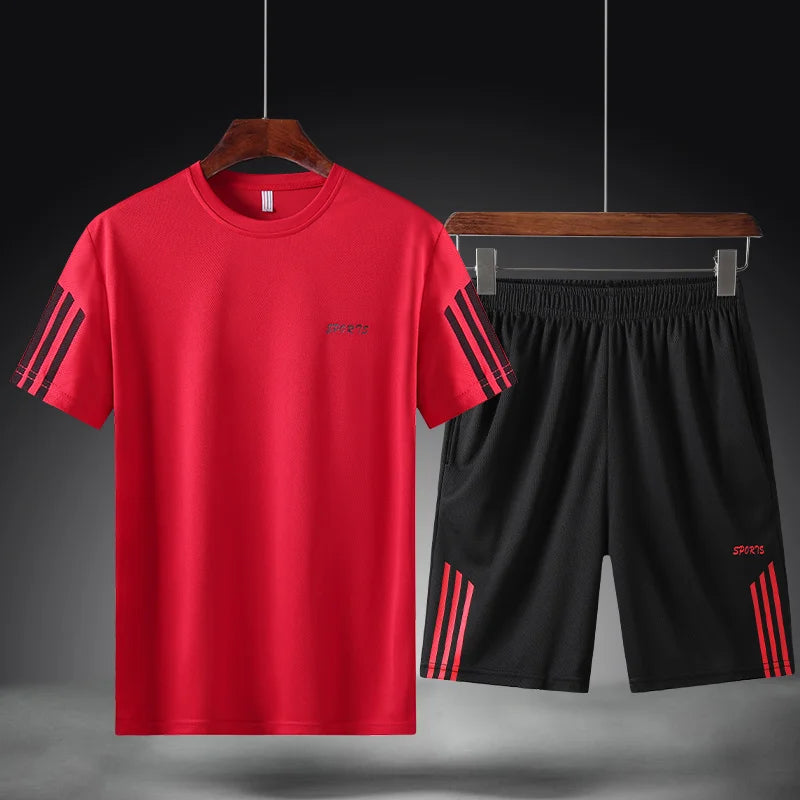 Summer Breathable Sports Suit Men's Short-Sleeved Shirt and Shorts Loose Quick Drying T-Shirt Short Quarter Pants Casual Running Suit