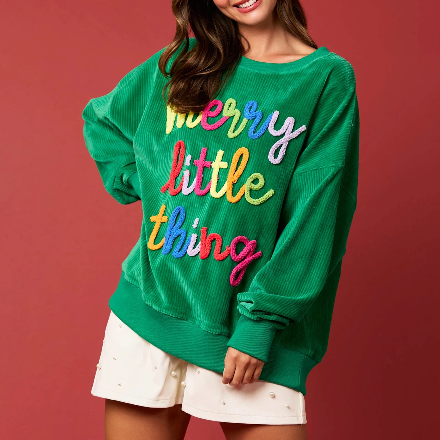 Merry Sweatshirt for Women Merry Christmas Glitter Patch Crewneck Sweater Long Sleeve Pullover Top