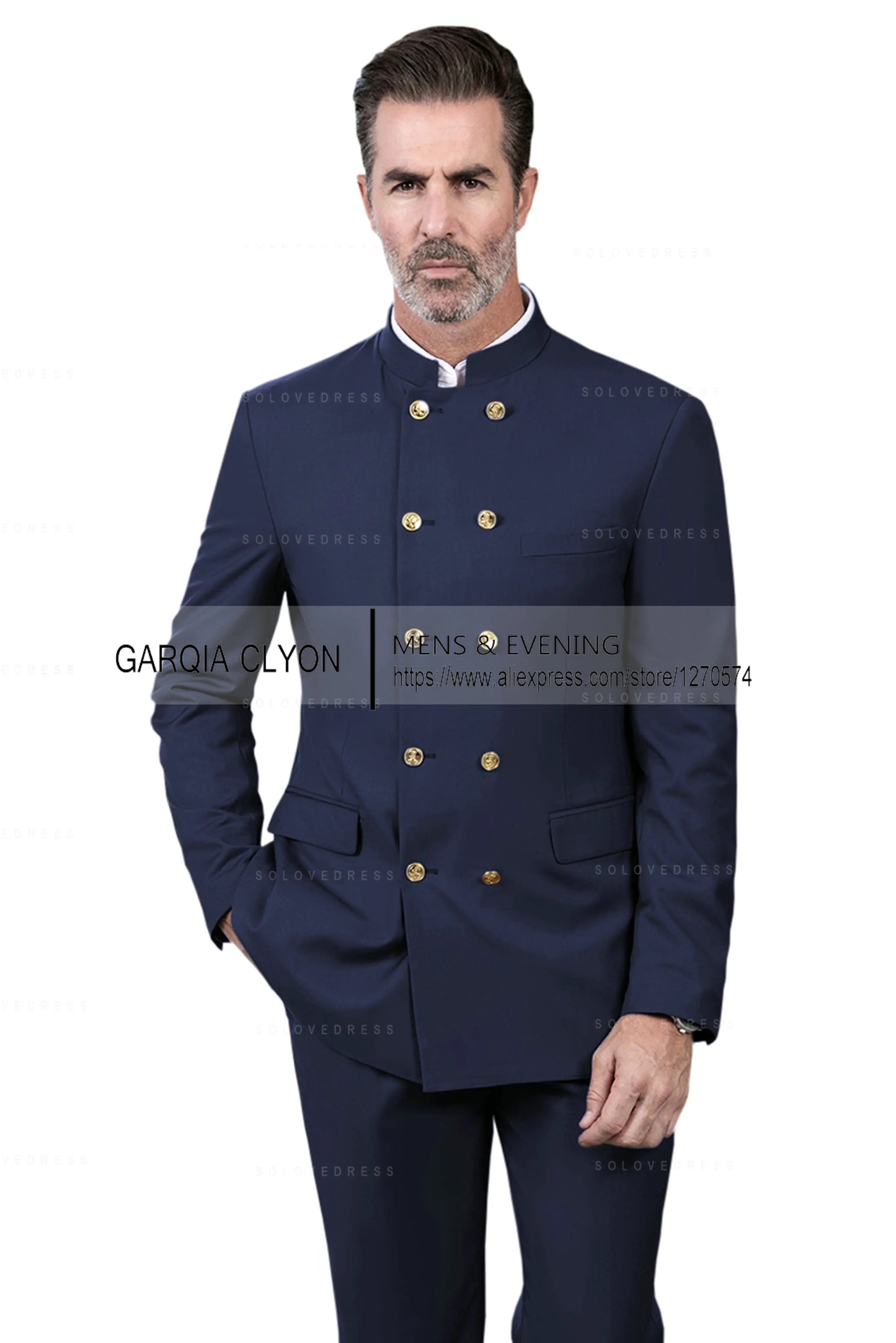 2 Piece Stand Collar Double-Breasted Chinese Style  Men's Suits With 3 Real Pocket Wedding SuitsTailored Fit (Blazer+Pants)