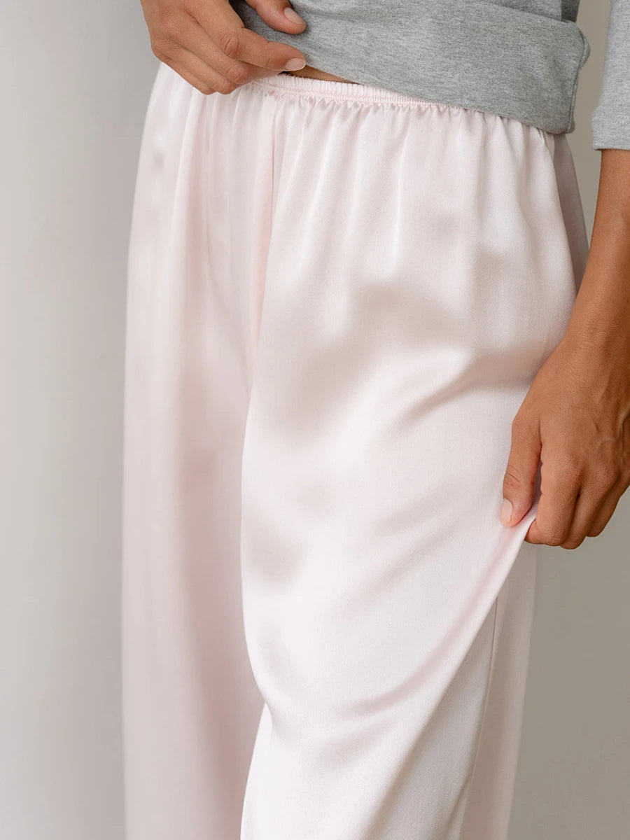 Women s Elegant Satin Lounge Pants with Stretchy Waistband and Flowy Wide Legs for Comfortable Casual Wear