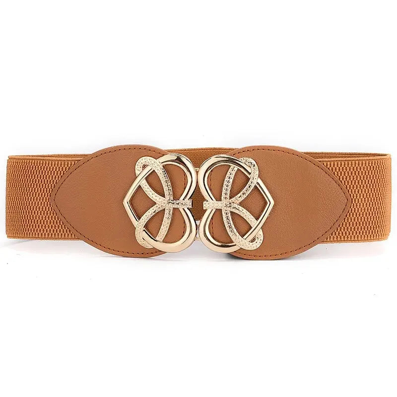 Women's Waist Cover Fashionable Golden Buckle Elastic Waist Closure With Double Hook Buckle Wide Belt