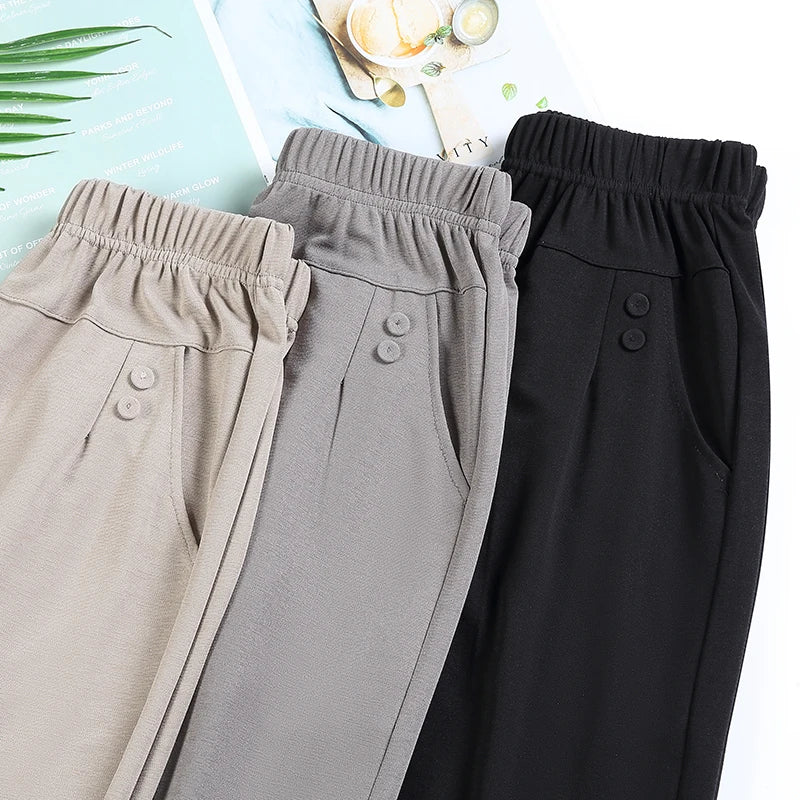 Summer Thin Breathable Elastic Pants 8XL Women's Solid Color High Waisted Loose Casual Pants Elastic straight leg