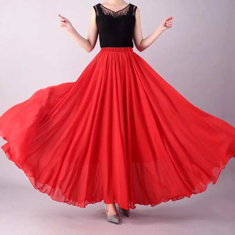 Pleated High Waist Chiffon Long Skirt