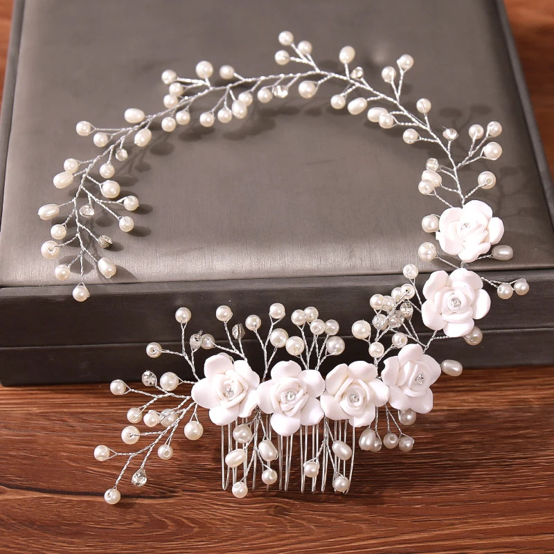 Hair Combs  Hair Accessories For Women Hair Jewelry Silver Color Pearl Rhinestone Head Jewelry Women Accessories