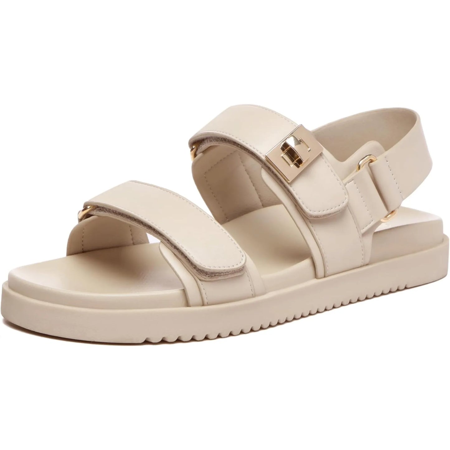Women's Flat Sandals Comfort Adjustable Double Strap Slip on Leather Footbed Sandals for Women
