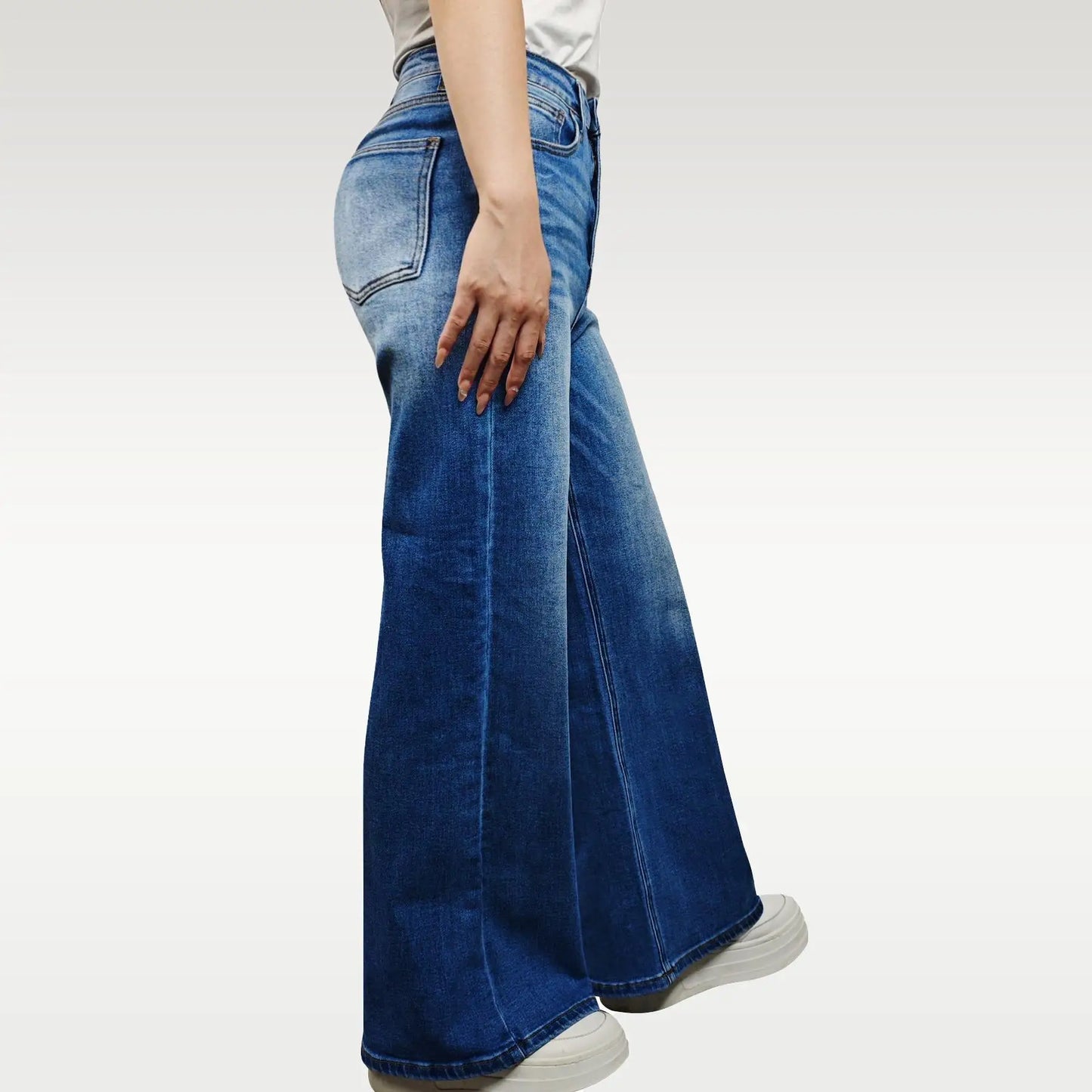 Women Wide Leg High-waisted Stretchy Jeans Baggy Pants Medium Blue  Streetwear
