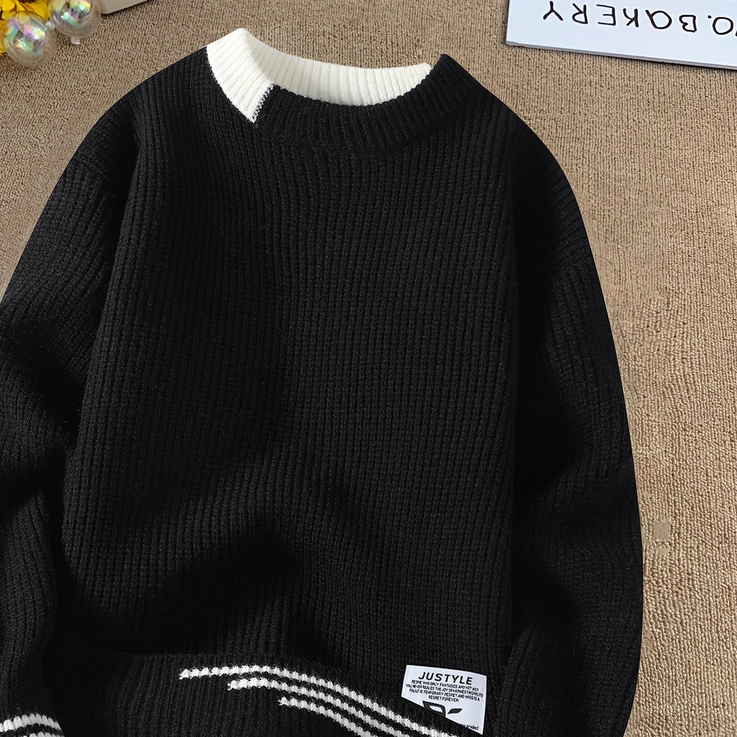 Retro Color Collision Twist Sweater Loose Fit Round Neck Knit Pullover