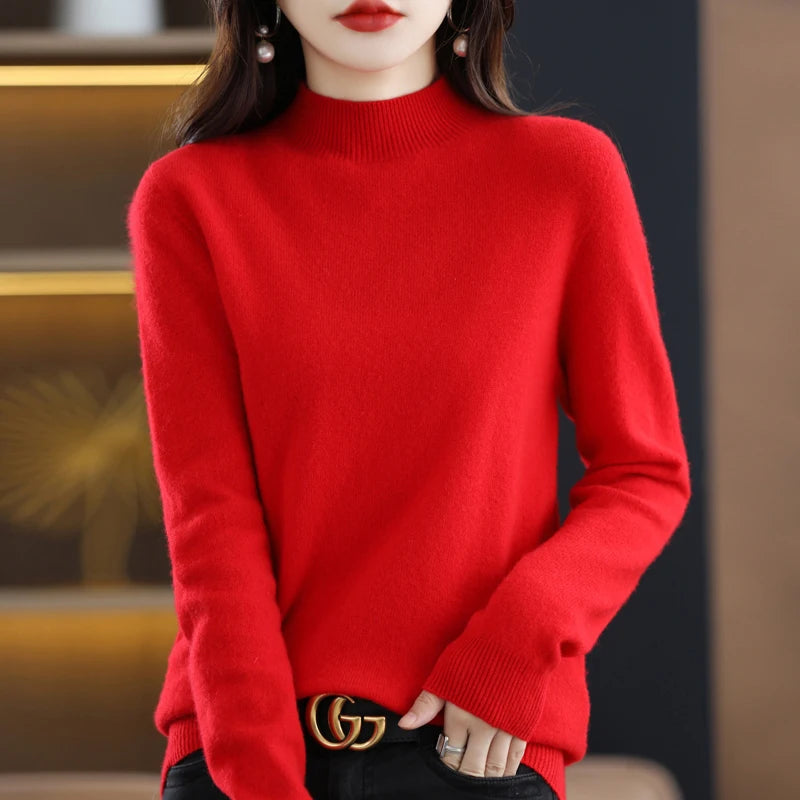 100% Pure Wool Half Turtleneck Pullover In  Cashmere Sweater Women's Casual Knit Top Women's Coat