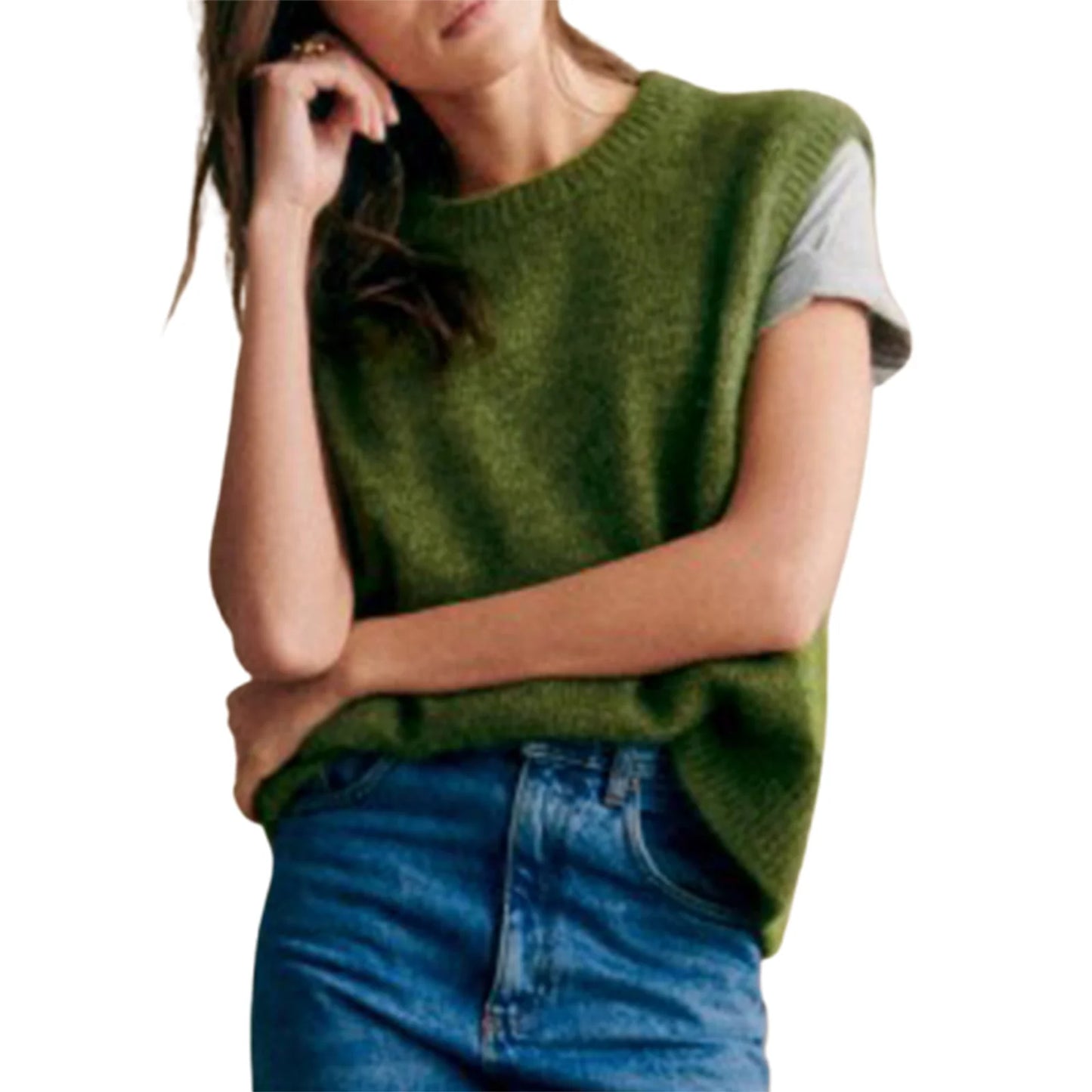 Women s Cozy Knitted Sleeveless Sweater Vest in Solid Color Perfect for Layering and Streetwear Fashion