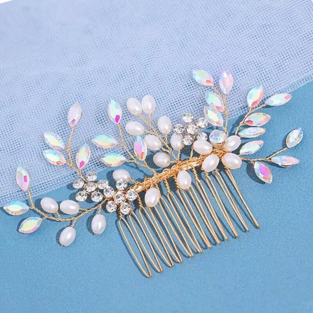 Faux Pearl Crystal Comb Clips, U-shaped Flower Rhinestone Pearl Hair Clips
