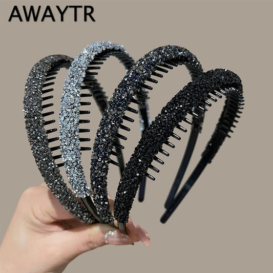Luxury Non-slip Rhinestone Hair Hoops Bands Women Tooth Elastic Headbands For Women Shiny Hair Hoops Bezel Accessories