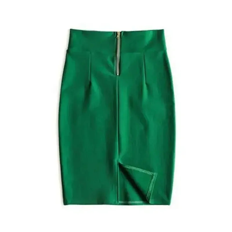 High Waist Skirt Midi Zipper Elastic  Office Pencil Skirt