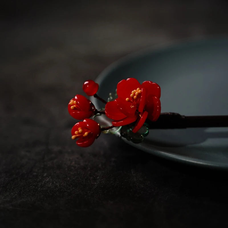 Floral Hair Pins Handmade Wooden Twist Bun Pin Chopsticks Flower Hair Clips Chinese-style Hair Stick