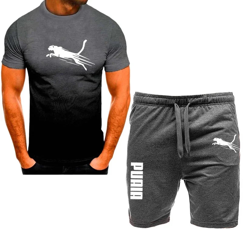Men's sports set, casual T-shirt set and running shorts, breathable, 2 pieces
