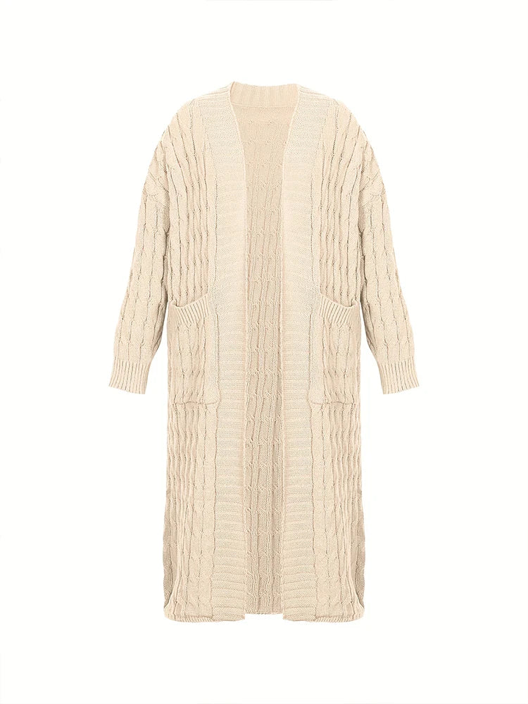 Autumn and Winter Fashion Women's Long Cardigan Sleeve Pocket Solid Colour Relaxed Sweater Acrylic Material