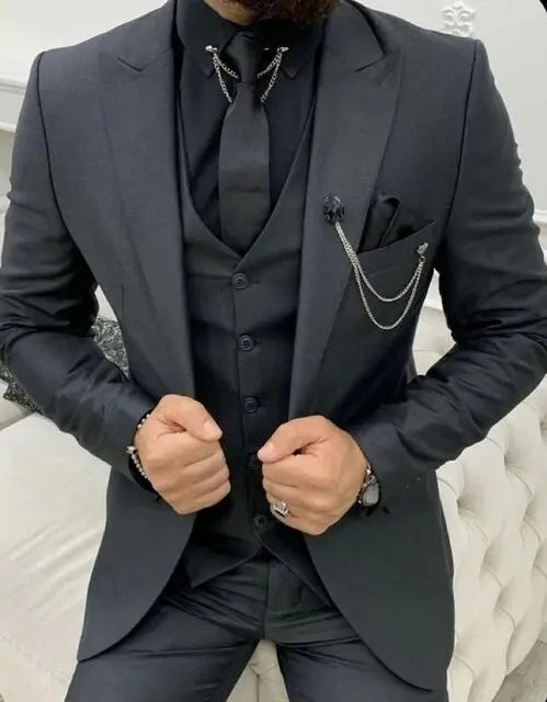 Solid Men Suits 3 Piece Formal Male Suits Fashion Clothing Set Jacket with Pants and Vest