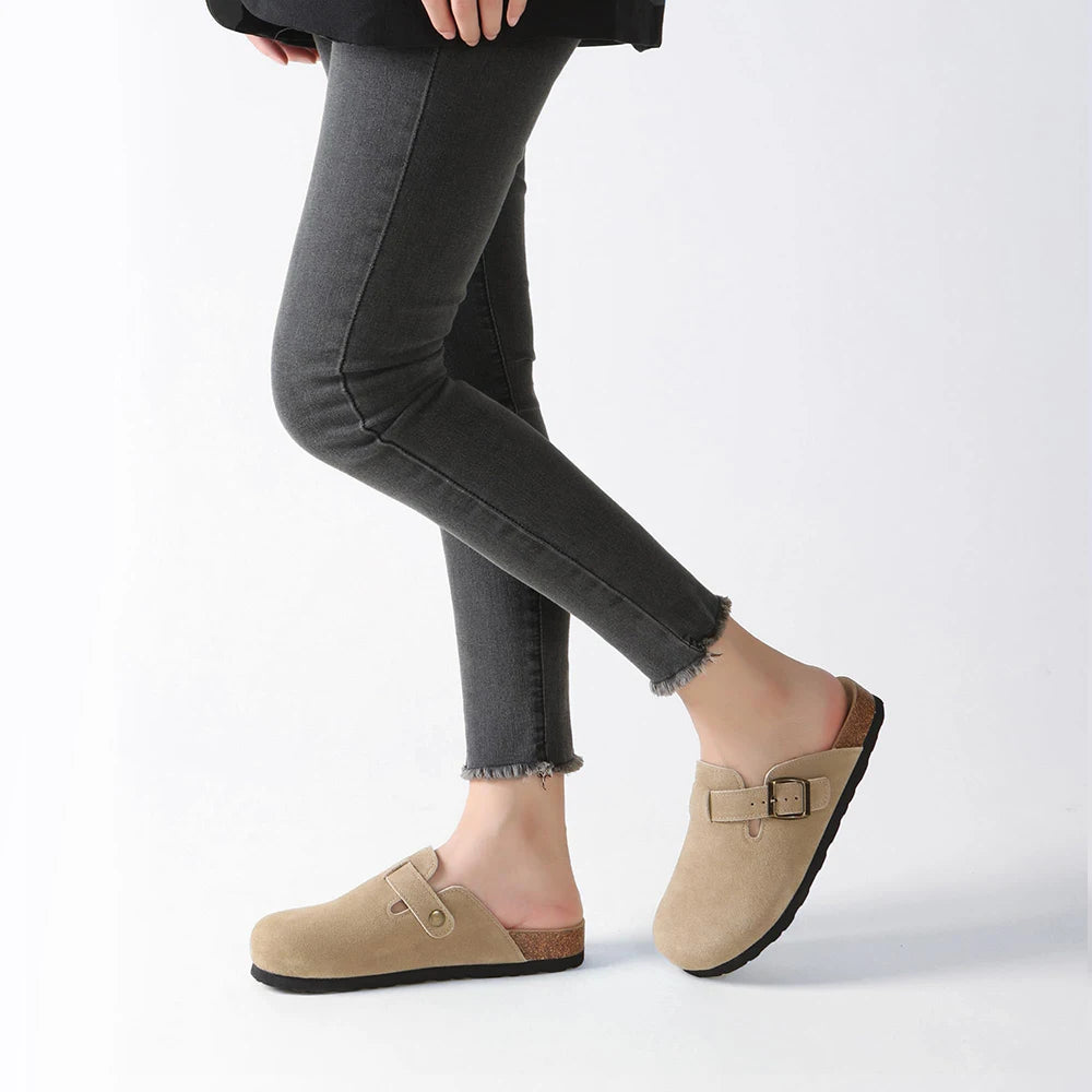 Women's Suede Clogs Shoes Adjustable Buckle Slip Casual Fashion Footbed Home Clog