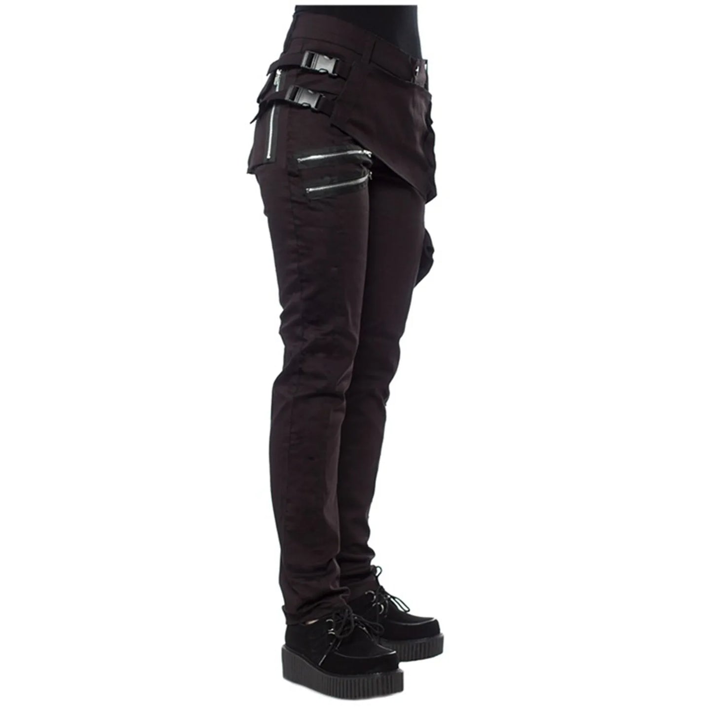 Women Gothic Pants Zipper Pockets Rivet Steampunk Trousers Rock Style Cargo Pants Cool Hip Hop Motorcycle