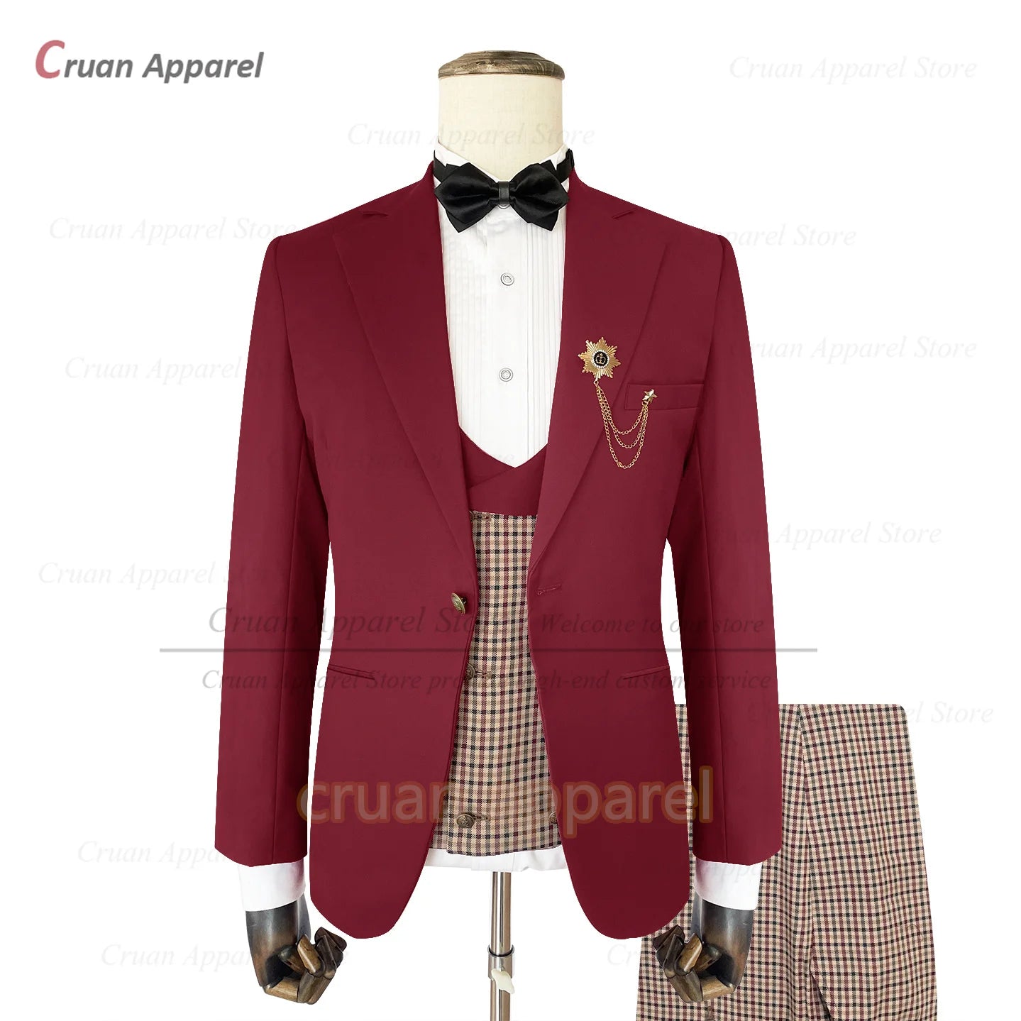 Classic Suit Sets For Men Fashion Checkered Blazer Vest Pants 3 Pieces Formal Party Tailor-made Elegant Slim Fit Costumes
