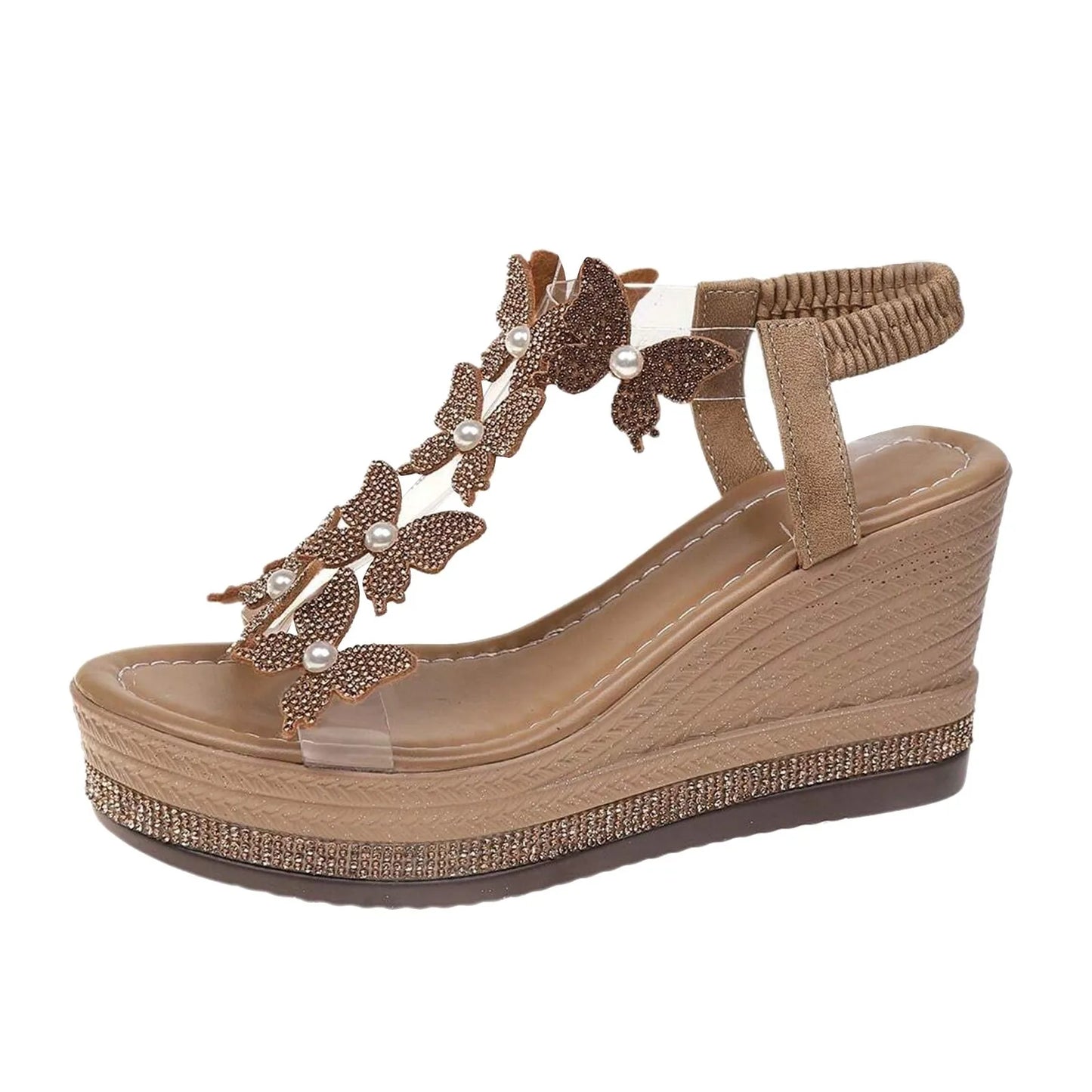 Women's High Wedge Sandals Platform Fashionable Butterfly Decoration Rhinestones Popular Among Toe Sandals For Women