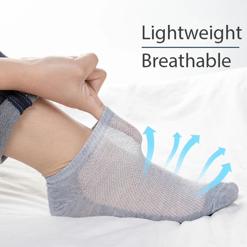 6 Pairs Breathable Men's Socks Short Ankle Elastic Solid Color Mesh High Quality Cotton Business Unisex Sokken Plus Size EU38-47
