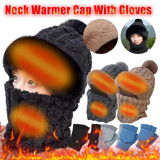 Heated Neck Warmer Cap USB Half Finger Gloves And USB Electric Plush Beanie Hat Scarf  Ear Protection Windproof Warmer Scarf Hat