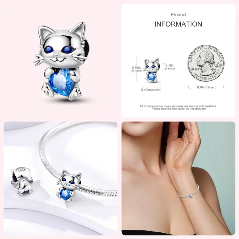 Fit Pandora Original Bracelet 925 Sterling Silver Cute Cat and Puppy Series  Charm