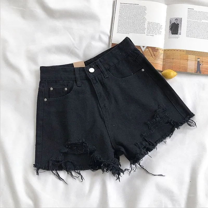Denim Shorts Women's Summer Fashion Casual High Waist Ripped Jeans Pocket Tassel Streetwear