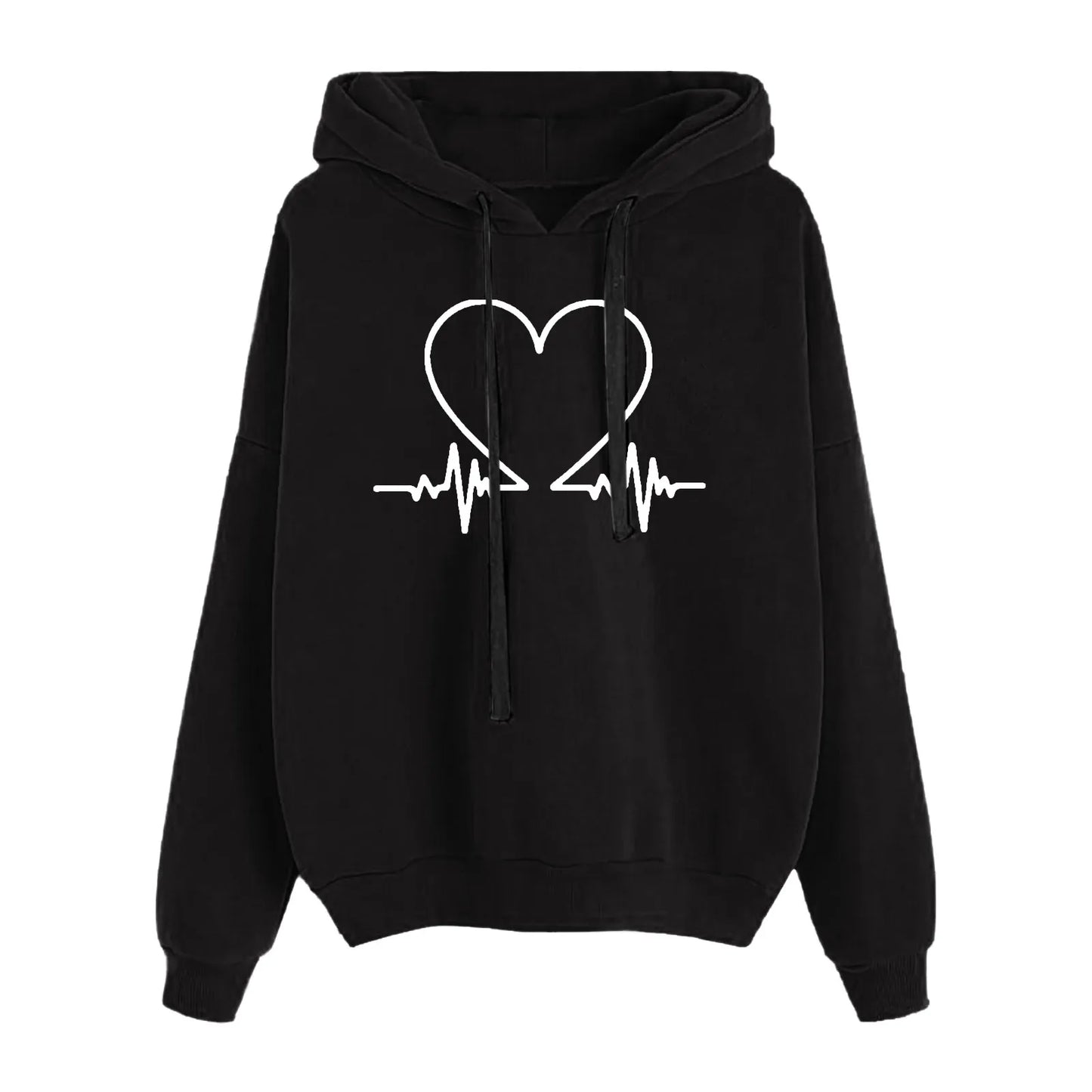Heart Print Hoodies Sweatshirt  Oversize Solid Color Loose Casual Pullovers