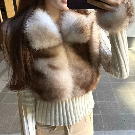 Faux Fur Sweater Crop Cardigan Designer Knitwear  Knitted Sweater Women Long Sleeve Cuddly Full Zip Aesthetic Vintage