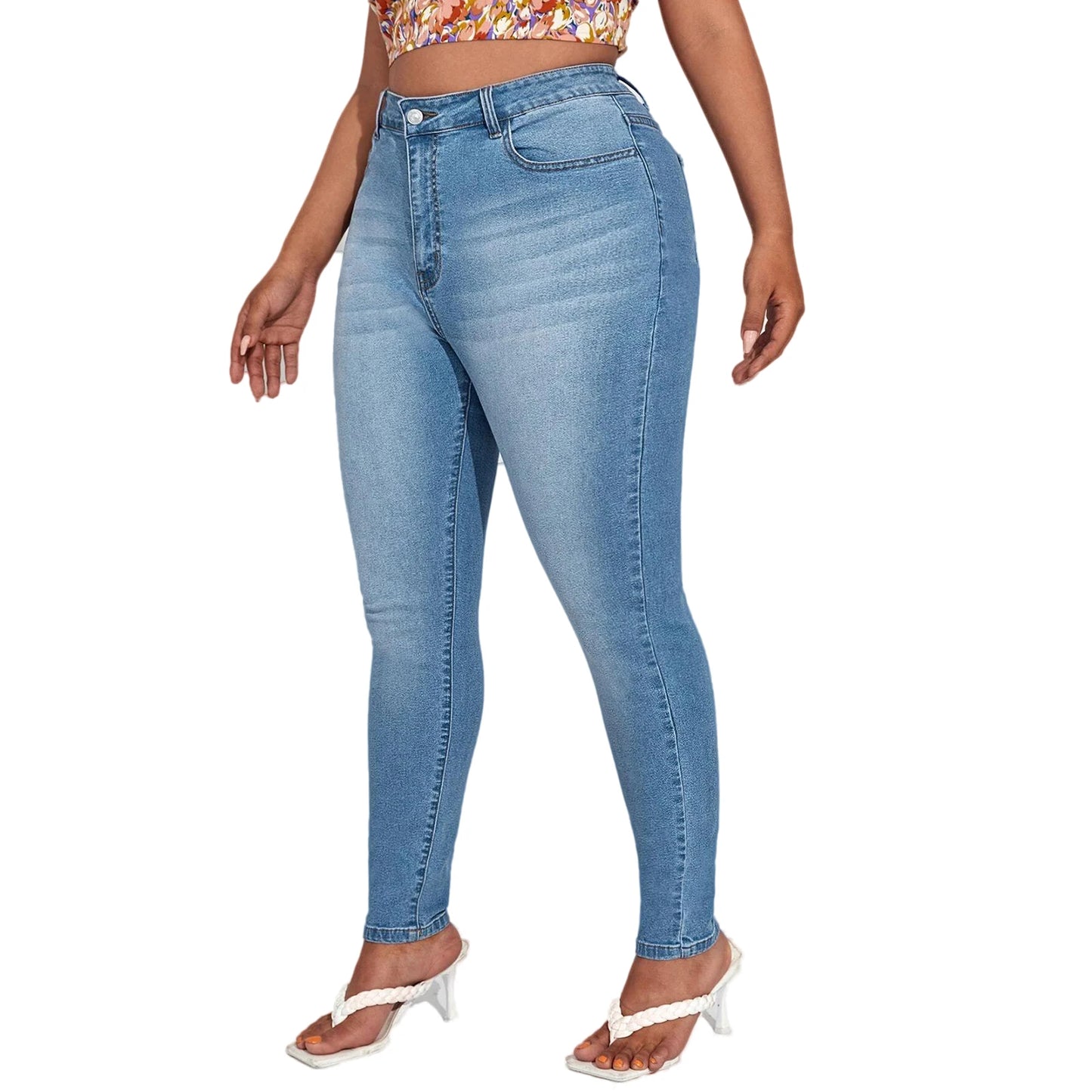 Plus Size Women Jeans  Full Length Denim Jeans High Waist High Stretchy  Denim Jeans