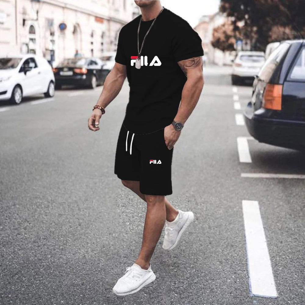 Summer Casual Men's Short Sleeve Set, Two Piece T-shirt + Shorts  Pattern Men's Street Wear, US sizes clothes