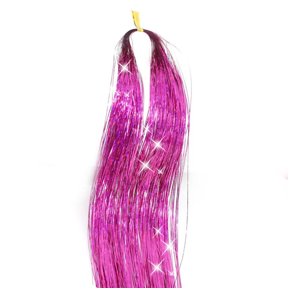 36/48inch Synthetic Sparkle Hair Tinsel Rainbow Colored Strands  Headwear Hair binge Hair Laser False Hair Extensions Decor