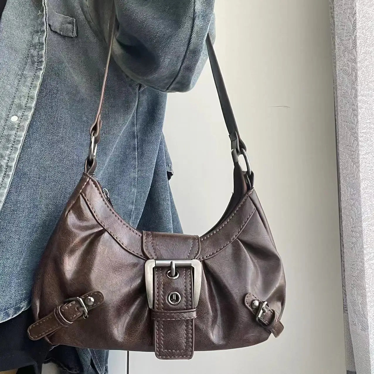 Spring Hot Selling Maillard Style Retro Style Small Bag Wasteland Style Vintage Leather Shoulder Armpit Bag