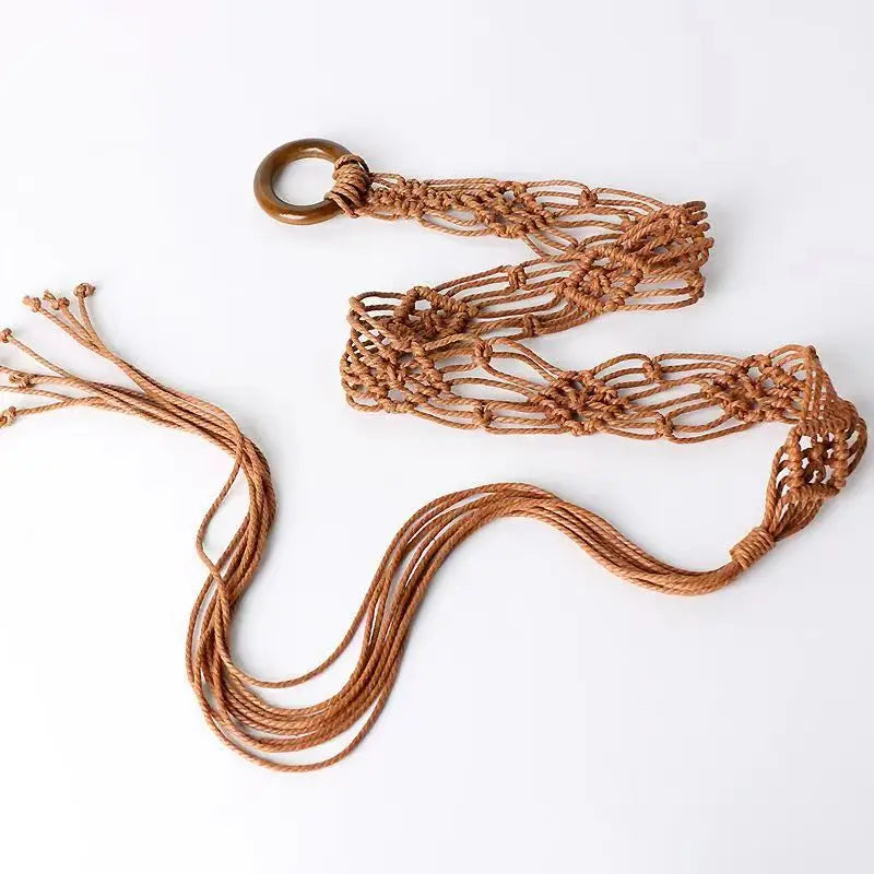 Weaving Tassel Waist Rope for Women Versatile Dress Decoration Knotted Thin Waist Rope Wax Thread Knotted Waist Belt