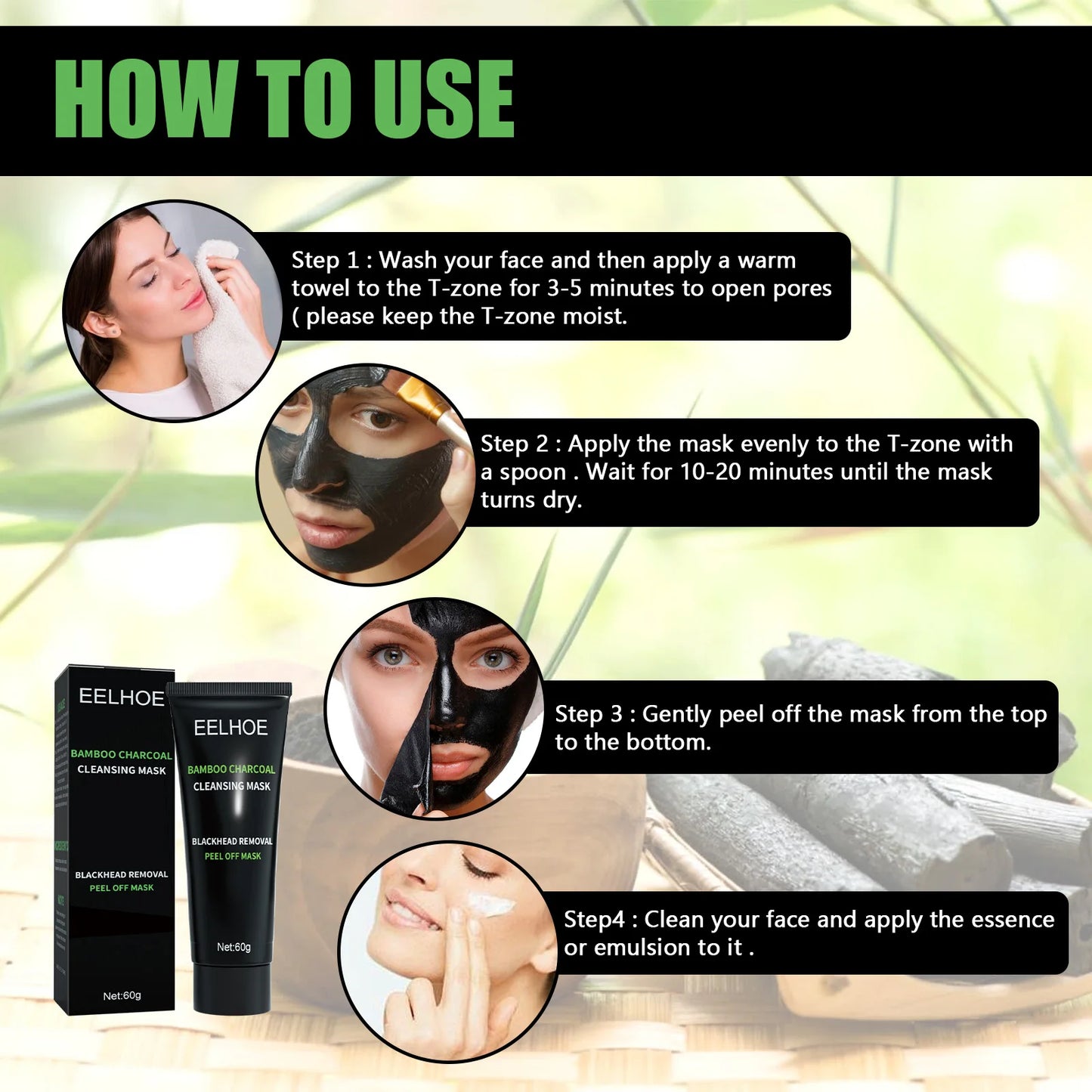 Bamboo Charcoal Peeling Mask Cleansing Pores Acne Blackheads