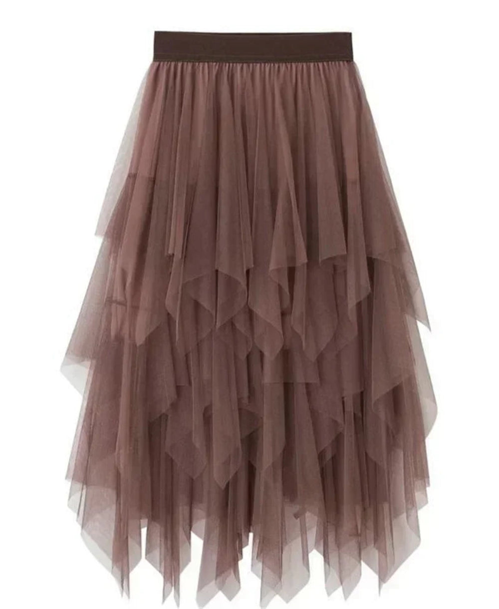 Casual High Waist Midi Mesh Skirt