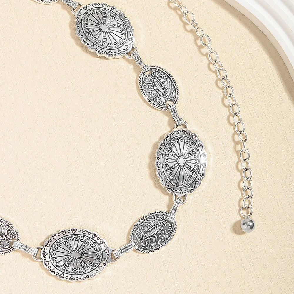 Retro Style WOMEN'S Metal Waist Chain Accessories Decorative Circle Carved Chain Belt High Style Accessories
