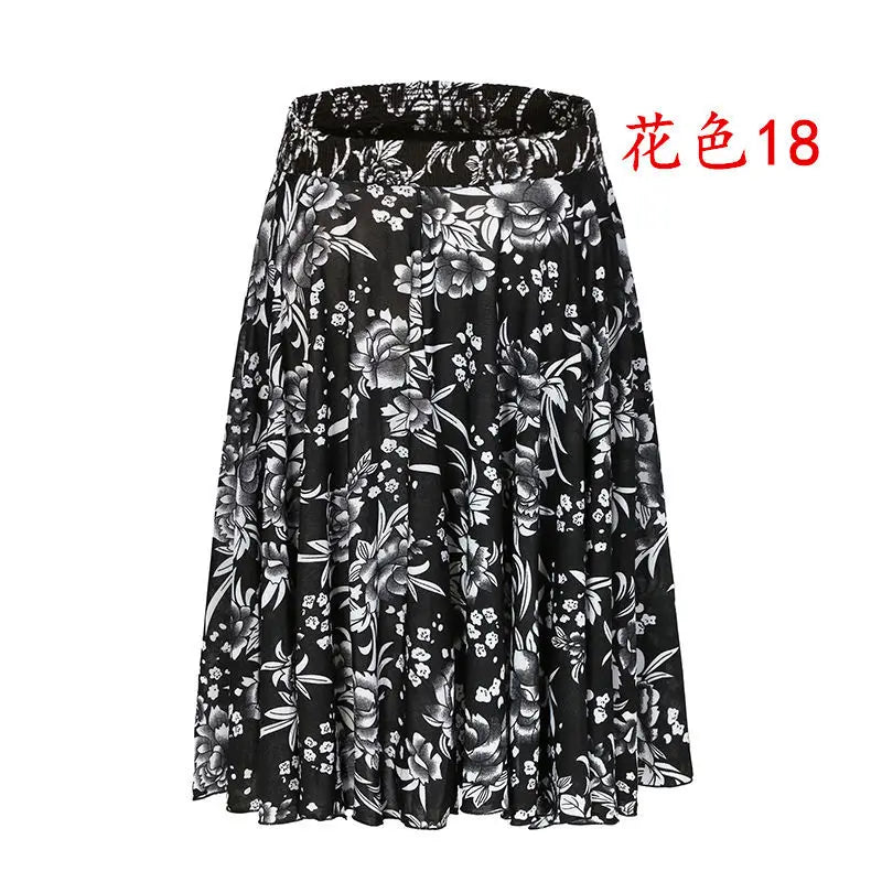 High Waist Printed  Floral Skirt Square Dance Ice Silk