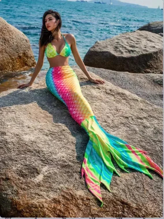 Mermaid Swimsuit 3-piece Beach Bikini Fishtail High Waist Bathing Suit Sexy Slim Triangle Suspender Backless Swimwear