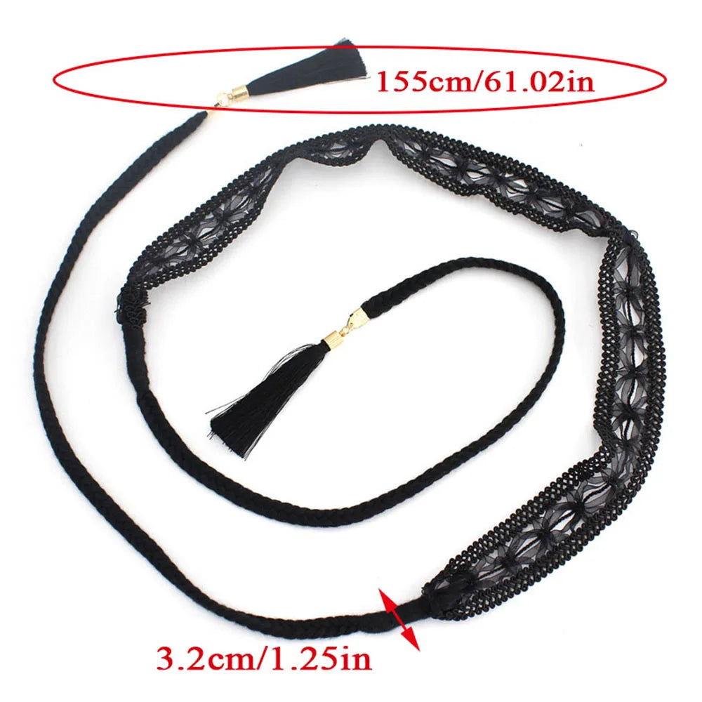 Ethnic Style Braided Woven Tassel Belt Boho Knot
