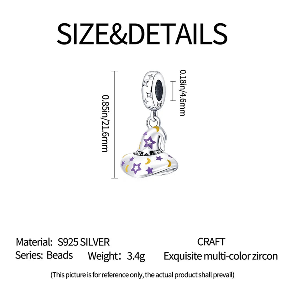 925 Sterling Silver Halloween Colored Magic Hat Beads Fit Pandora Original Bracelet